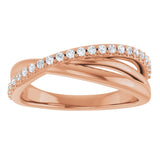 14K Gold Round Natural Diamond Accented Criss-Cross Ring - Rose Gold - view 3