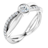Platinum Round Natural Diamond Criss-Cross Accented Ring