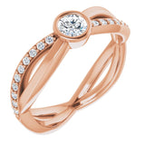 14K Gold Round Natural Diamond Criss-Cross Accented Ring - Rose Gold