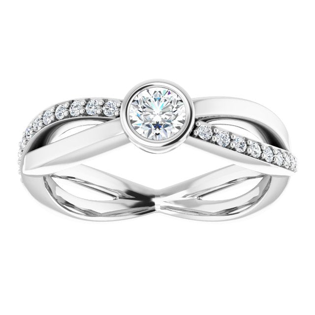 14K Gold Round Natural Diamond Criss-Cross Accented Ring - White Gold - view 3