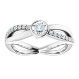 Platinum Round Natural Diamond Criss-Cross Accented Ring - view 3