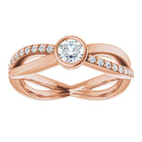 14K Gold Round Natural Diamond Criss-Cross Accented Ring - Rose Gold - view 3