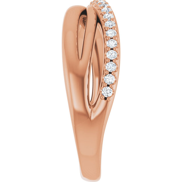 14K Gold Round Natural Diamond Accented Criss-Cross Ring - Rose Gold - view 4