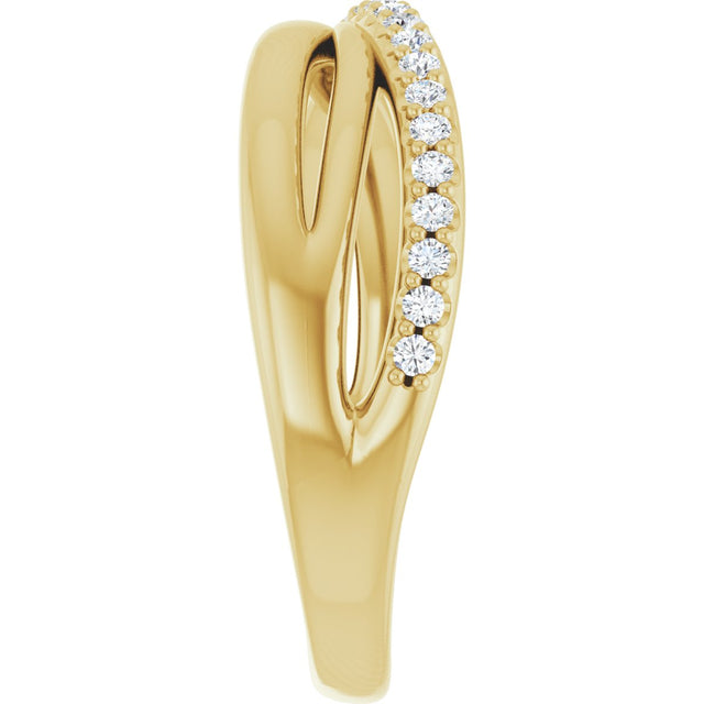 14K Gold Round Natural Diamond Accented Criss-Cross Ring - Yellow Gold - view 4