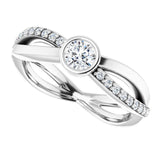 Platinum Round Natural Diamond Criss-Cross Accented Ring - view 5