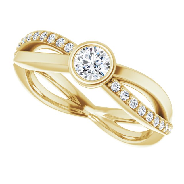 14K Gold Round Natural Diamond Criss-Cross Accented Ring - Yellow Gold - view 5