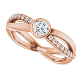 14K Gold Round Natural Diamond Criss-Cross Accented Ring - Rose Gold - view 5