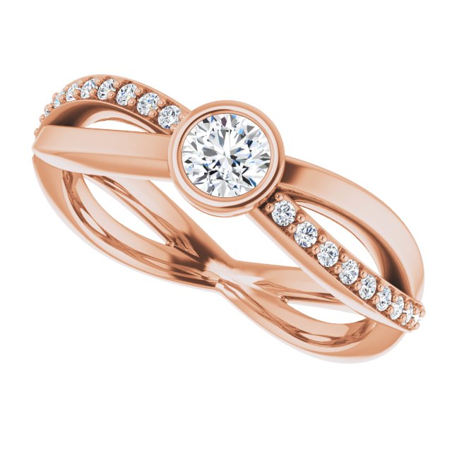 14K Gold Round Natural Diamond Criss-Cross Accented Ring - Rose Gold - view 5