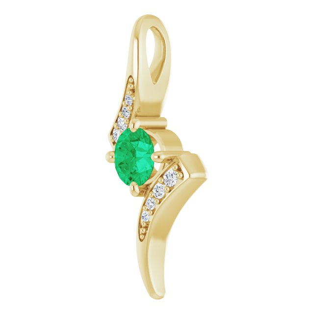 14K Gold Round Natural Emerald Accented Freeform Pendant - Yellow Gold - view 2