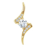 14K Gold Round Natural Diamond Accented Freeform Pendant – 4.1mm Stones - Yellow Gold