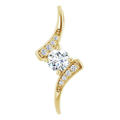 14K Gold Round Natural Diamond Accented Freeform Pendant – 4.1mm Stones - Yellow Gold