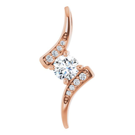 14K Gold Round Natural Diamond Accented Freeform Pendant – 4.1mm Stones - Rose Gold