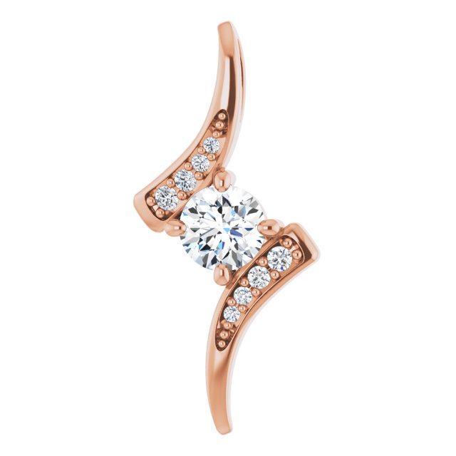 14K Gold Round Natural Diamond Accented Freeform Pendant – 4.1mm Stones - Rose Gold