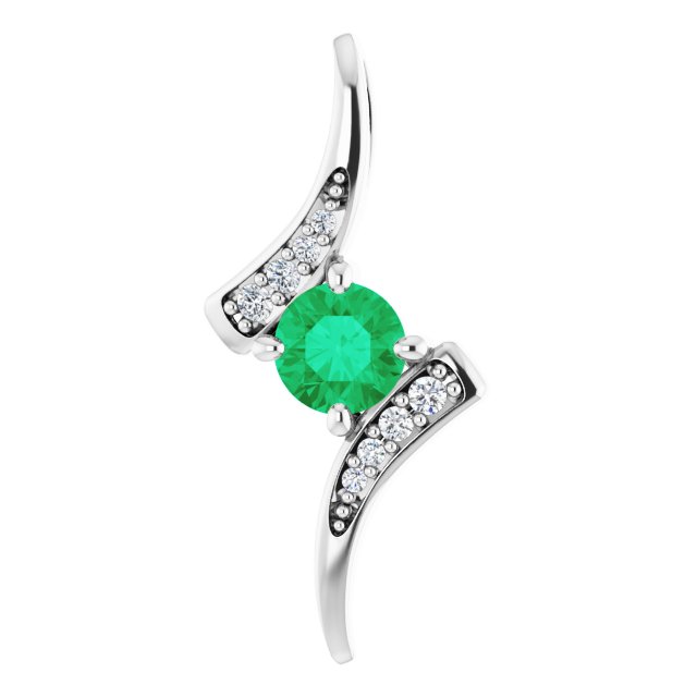 Platinum Round Natural Emerald Accented Freeform Pendant