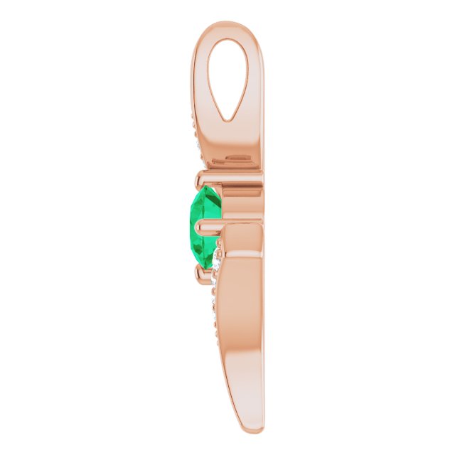 14K Gold Round Natural Emerald Accented Freeform Pendant - Rose Gold - view 3