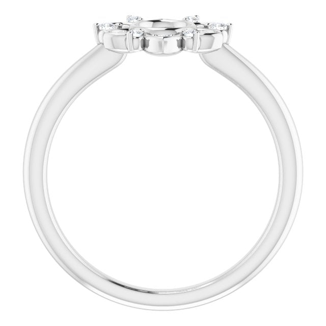 14K Gold Round Natural Diamond Accented Starburst Ring - White Gold - view 2