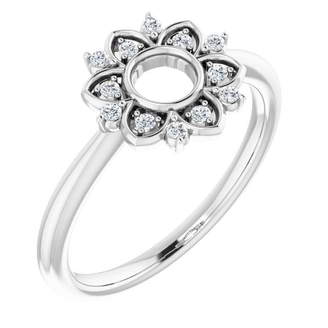 14K Gold Round Natural Diamond Accented Starburst Ring - White Gold