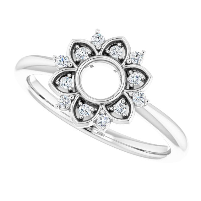 14K Gold Round Natural Diamond Accented Starburst Ring - White Gold - view 5