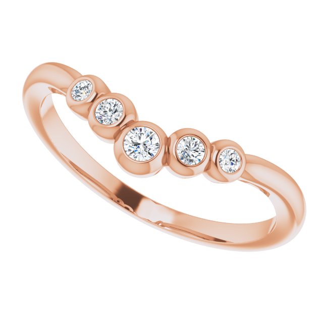 14K Gold Round Natural Diamond Bezel-Set Graduated V Ring - Rose Gold - view 5