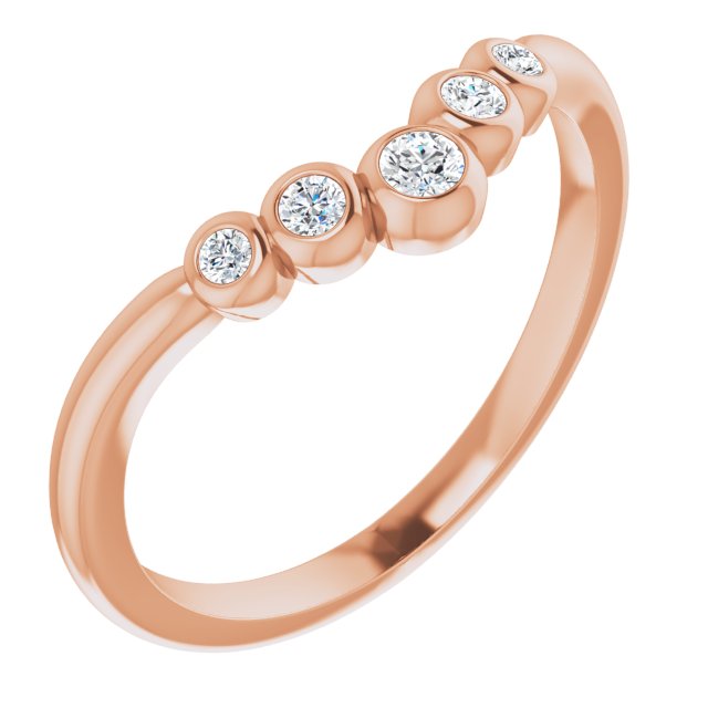 14K Gold Round Natural Diamond Bezel-Set Graduated V Ring - Rose Gold
