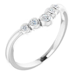 14K Gold Round Natural Diamond Bezel-Set Graduated V Ring - White Gold
