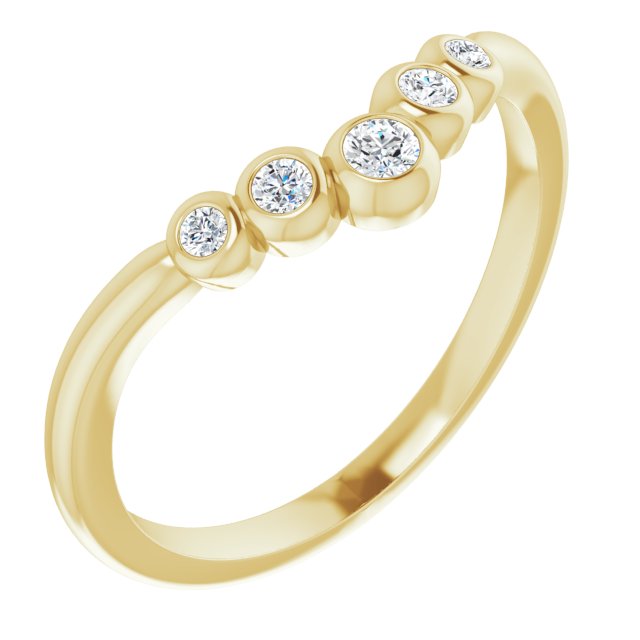 14K Gold Round Natural Diamond Bezel-Set Graduated V Ring - Yellow Gold