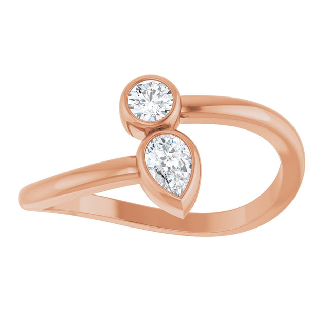 14K Gold Pear Natural Diamond Bezel-Set Bypass Ring - Rose Gold - view 3