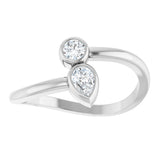 14K Gold Pear Natural Diamond Bezel-Set Bypass Ring - White Gold - view 3