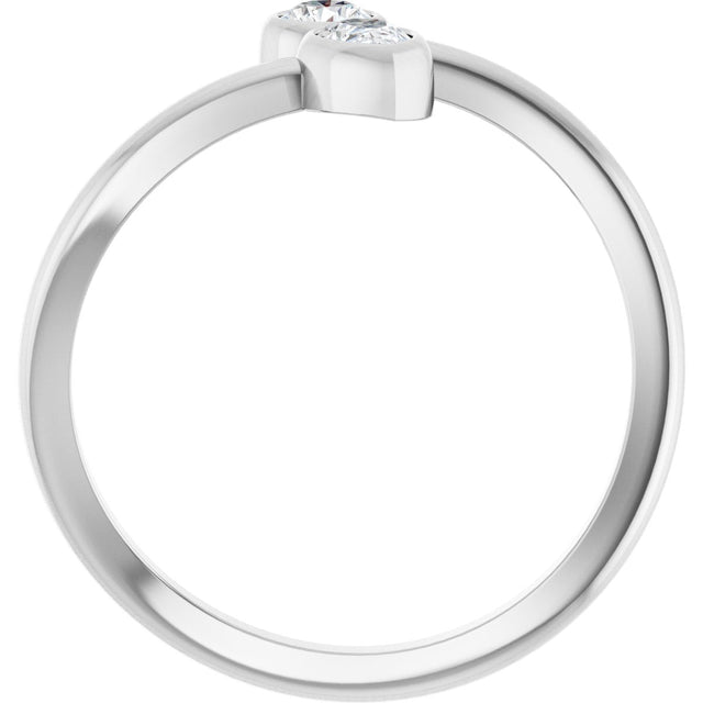 14K Gold Pear Natural Diamond Bezel-Set Bypass Ring - White Gold - view 2