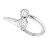 Platinum Pear Natural Diamond Bezel-Set Bypass Ring - view 5