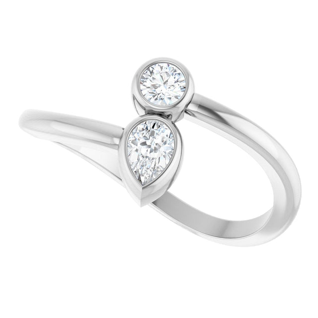 Platinum Pear Natural Diamond Bezel-Set Bypass Ring - view 5