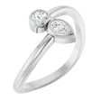 14K Gold Pear Natural Diamond Bezel-Set Bypass Ring - White Gold