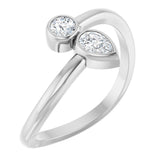 Platinum Pear Natural Diamond Bezel-Set Bypass Ring