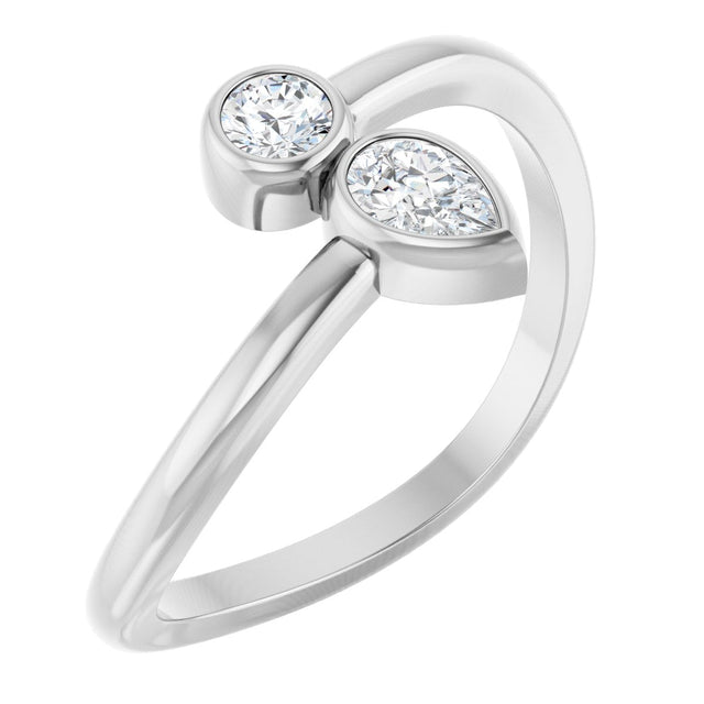 Platinum Pear Natural Diamond Bezel-Set Bypass Ring