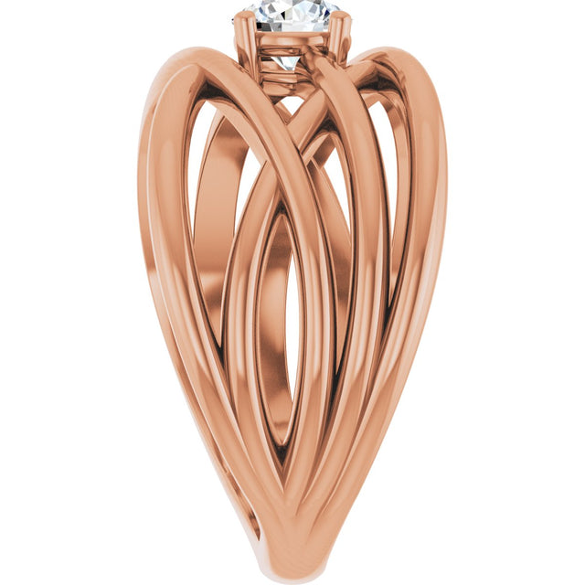 14K Gold Round Natural Diamond Solitaire Criss-Cross Ring - Rose Gold - view 4