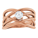 14K Gold Round Natural Diamond Solitaire Criss-Cross Ring - Rose Gold - view 3