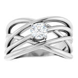 14K Gold Round Natural Diamond Solitaire Criss-Cross Ring - White Gold - view 3