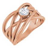 14K Gold Round Natural Diamond Solitaire Criss-Cross Ring - Rose Gold