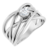 14K Gold Round Natural Diamond Solitaire Criss-Cross Ring - White Gold