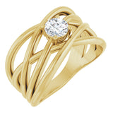 14K Gold Round Natural Diamond Solitaire Criss-Cross Ring - Yellow Gold
