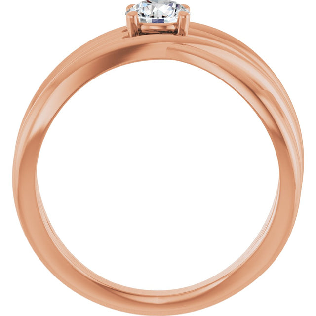 14K Gold Round Natural Diamond Solitaire Criss-Cross Ring - Rose Gold - view 2