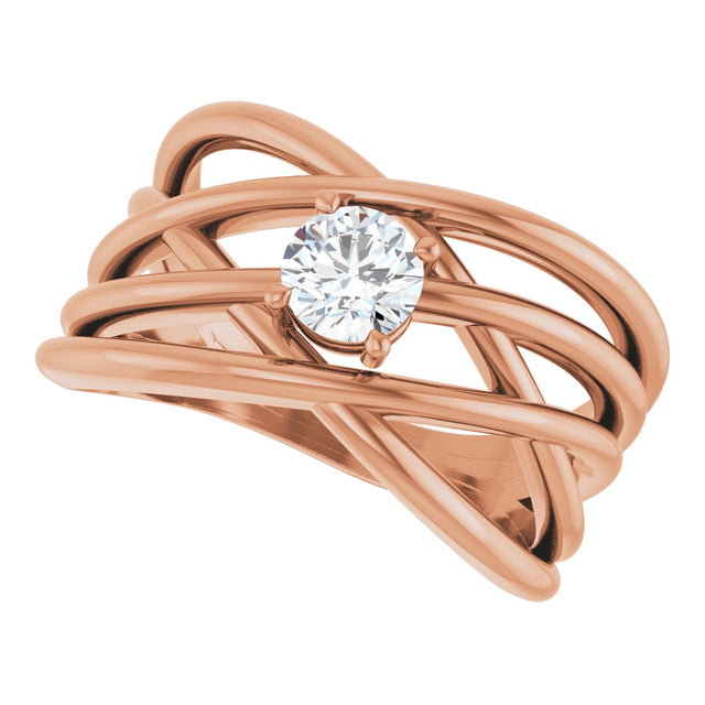 14K Gold Round Natural Diamond Solitaire Criss-Cross Ring - Rose Gold - view 5