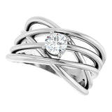 14K Gold Round Natural Diamond Solitaire Criss-Cross Ring - White Gold - view 5
