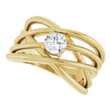 14K Gold Round Natural Diamond Solitaire Criss-Cross Ring - Yellow Gold - view 5
