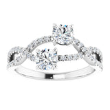 14K Gold Round Natural Diamond Two-Stone Criss-Cross Ring - White Gold - view 3