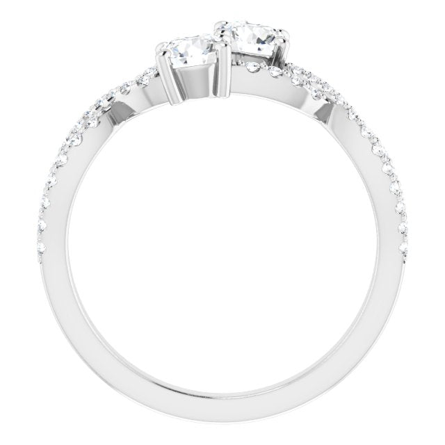 14K Gold Round Natural Diamond Two-Stone Criss-Cross Ring - White Gold - view 2