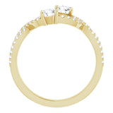 14K Gold Round Natural Diamond Two-Stone Criss-Cross Ring - Yellow Gold - view 2