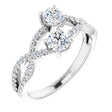 14K Gold Round Natural Diamond Two-Stone Criss-Cross Ring - White Gold