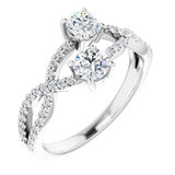 14K Gold Round Natural Diamond Two-Stone Criss-Cross Ring - White Gold
