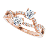 14K Gold Round Natural Diamond Two-Stone Criss-Cross Ring - Rose Gold - view 5